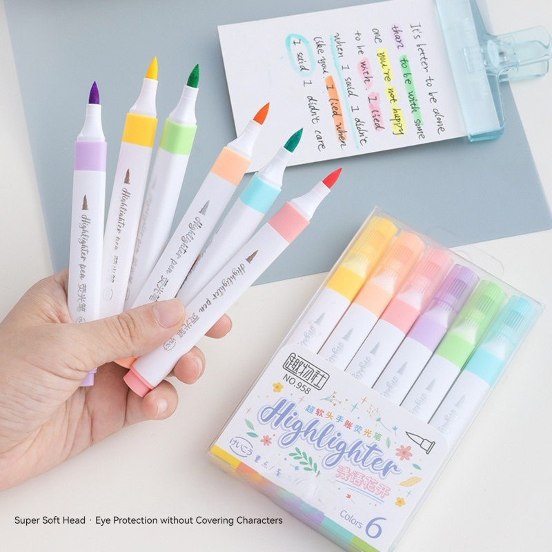 Pastel Highlighter Set Double Ended - مجموعة أقلام تظليل ألوان الباستيل ،