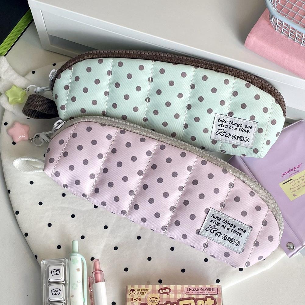 Aesthetic Large Pencil Case Pouch - حقيبة أقلام رصاص أنيقة بنقاط البولكا