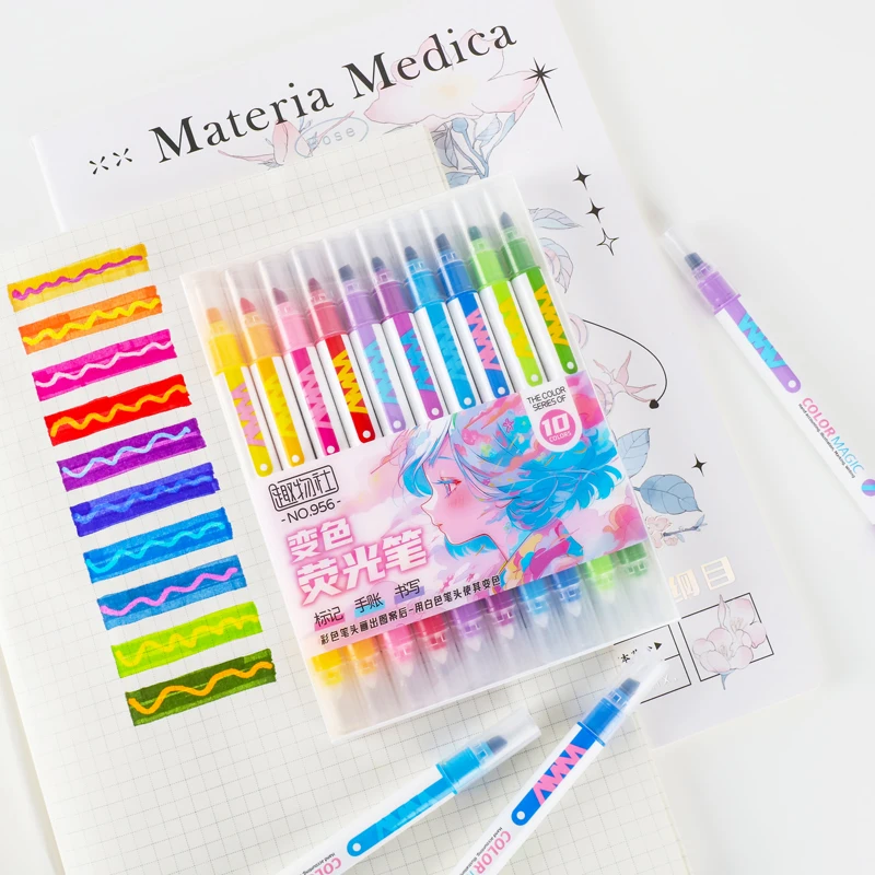 Pastel Highlighter Set Double Ended - 10 قطعة مزدوجة نهاية ماجيك اللون