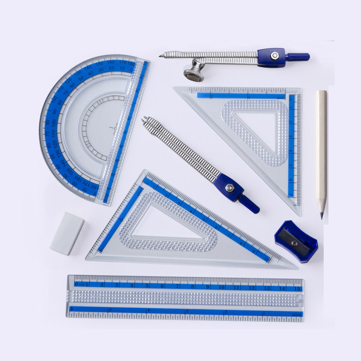Math Geometry Set With Compass - 10 قطع مجموعة أدوات هندسية ورياضيات
