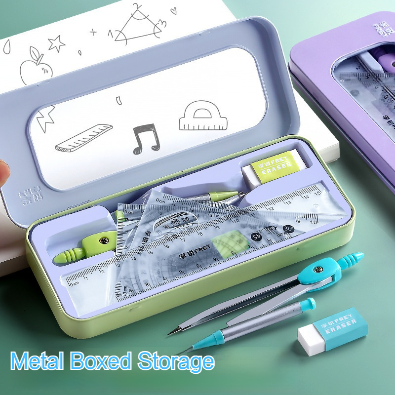 Math Geometry Set With Compass - مجموعة مساطر رياضية مكونة من 7