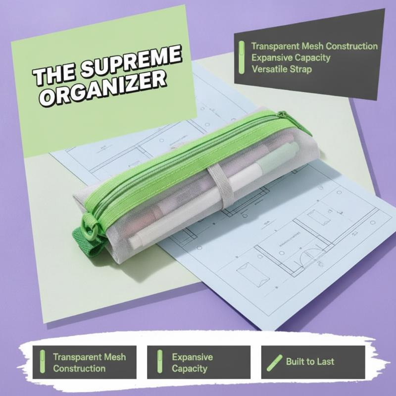 Clear Mesh Pencil Pouch For Exam - حقيبة أقلام شفافة من الشبك بسحاب