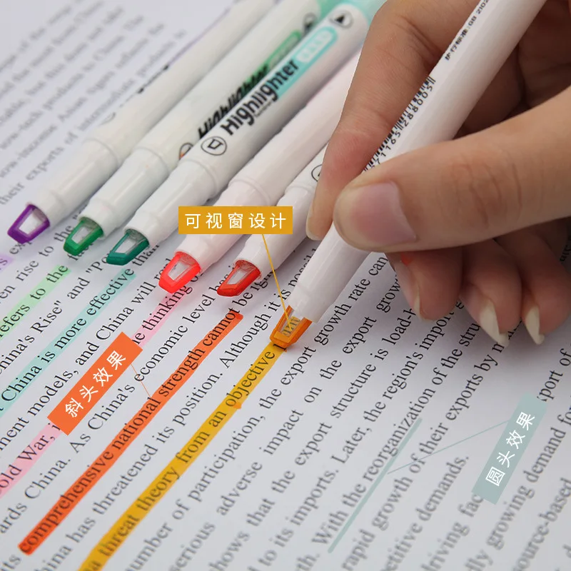 Pastel Highlighter Set Double Ended - 6 ألوان/مجموعة قلم تحديد فريد من