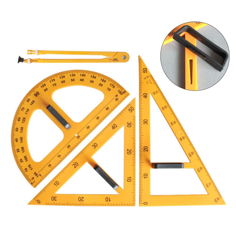 Math Geometry Set With Compass - مسطرة مثلثة كبيرة متينة متعددة الأحجام،