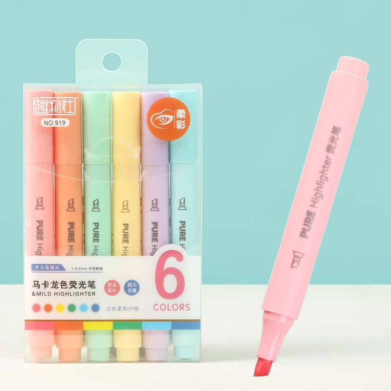 Pastel Highlighter Set Double Ended - مجموعة من 6 أقلام تظليل بألوان