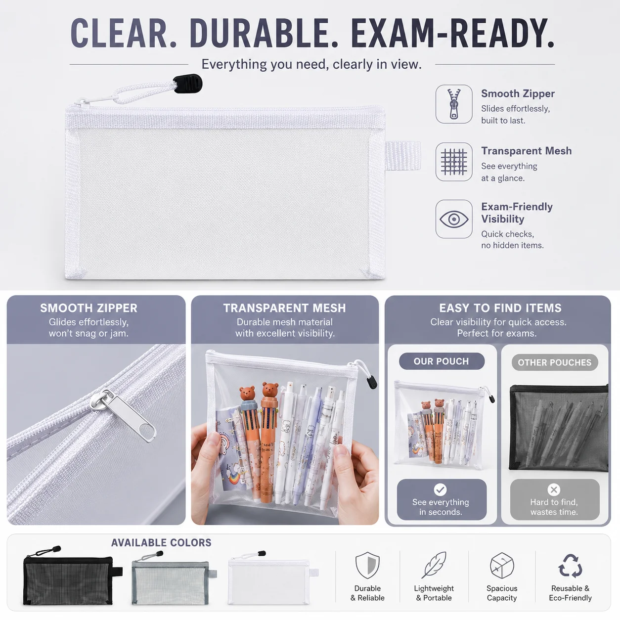 حقيبة أقلام شبكية شفافة بسحاب، - مراجعة Clear Mesh Pencil Pouch For Exam وسعره