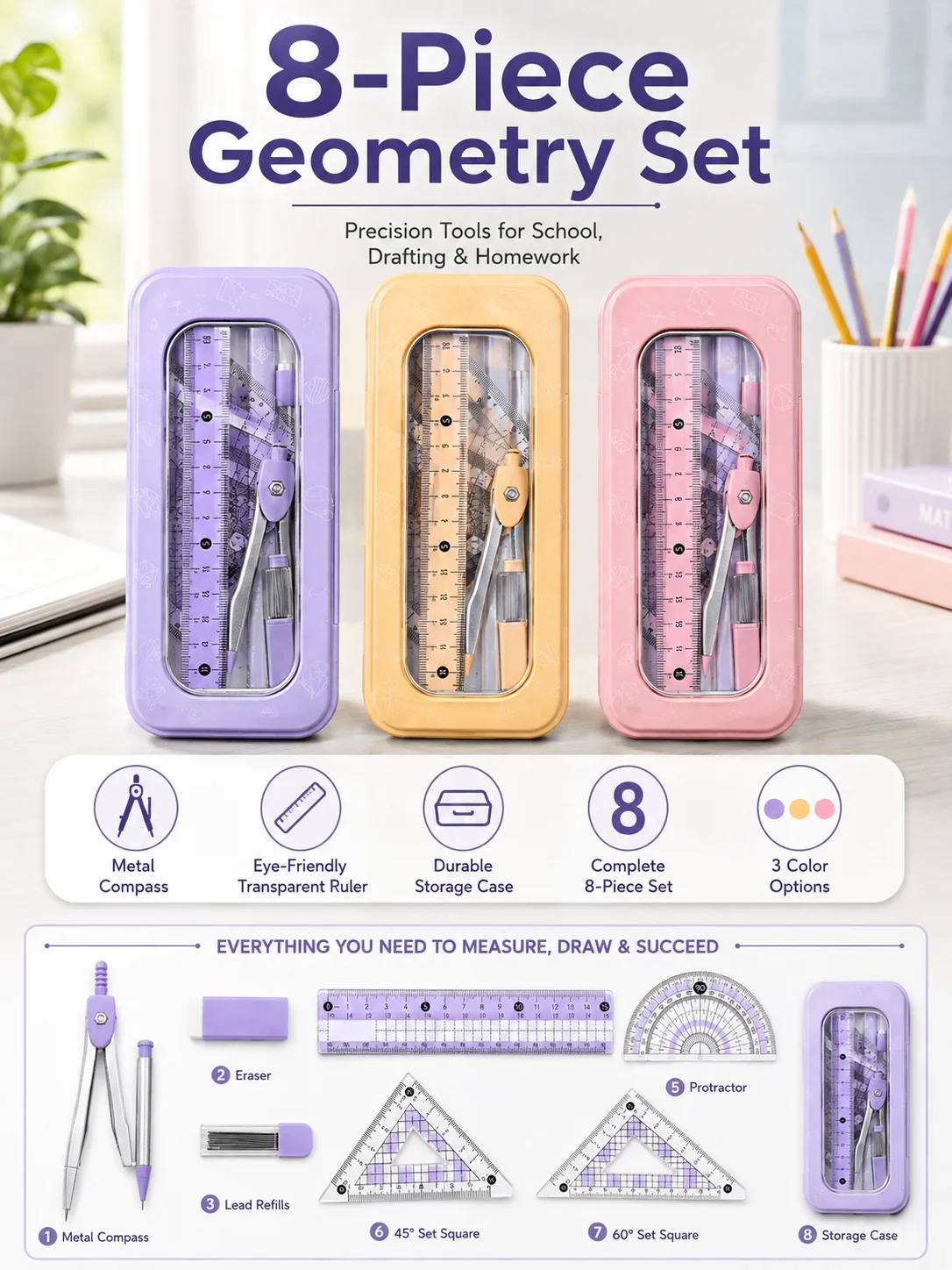 مجموعة أدوات هندسية للرياضيات  - مراجعة Math Geometry Set With Compass وسعره