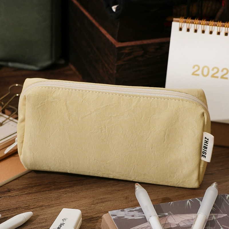 حافظة أقلام جلدية كريمية اللون - مراجعة Aesthetic Large Pencil Case Pouch وسعره