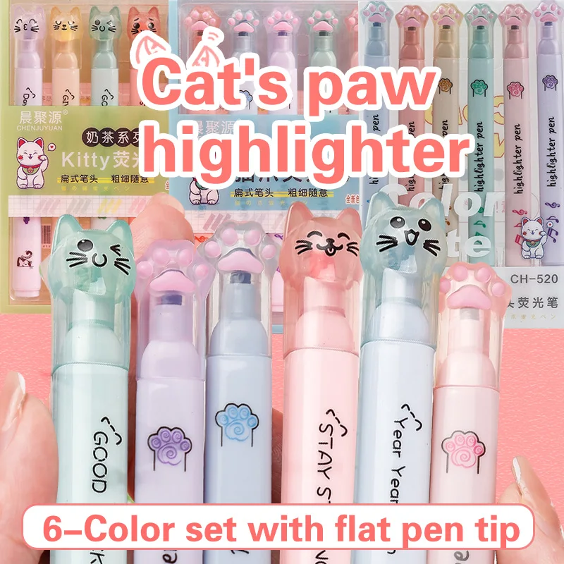6 قطعة/الحزمة Kawaii القط مخلب - مراجعة Pastel Highlighter Set Double Ended وسعره