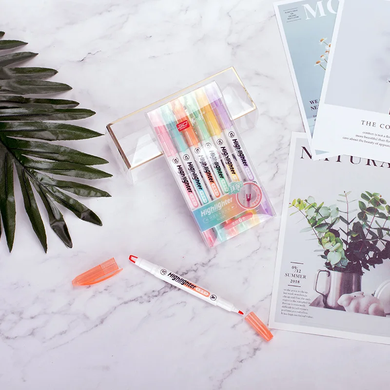 6 ألوان/مجموعة قلم تحديد فريد  - مراجعة Pastel Highlighter Set Double Ended وسعره