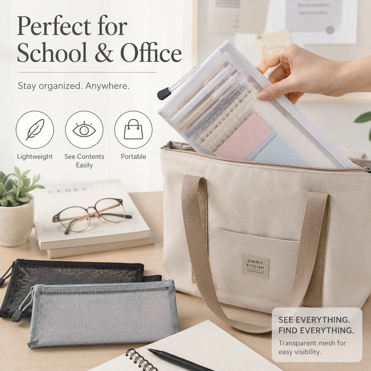 حقيبة أقلام شبكية شفافة، حافظة - مراجعة Clear Mesh Pencil Pouch For Exam وسعره